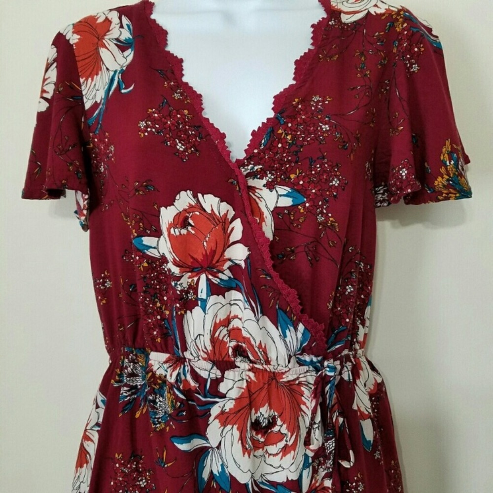 Band of Gypsies Maroon Floral Dress - Picture 2 of 5